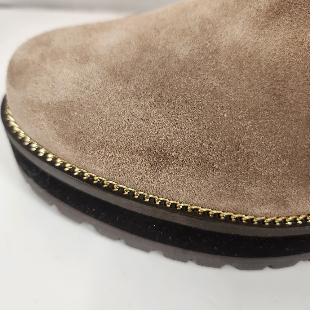 Cecelia NY Women's Sz 8.5 Leather Ankle Boots Beige W/ Goldtone Chain Accents - Picture 6 of 9